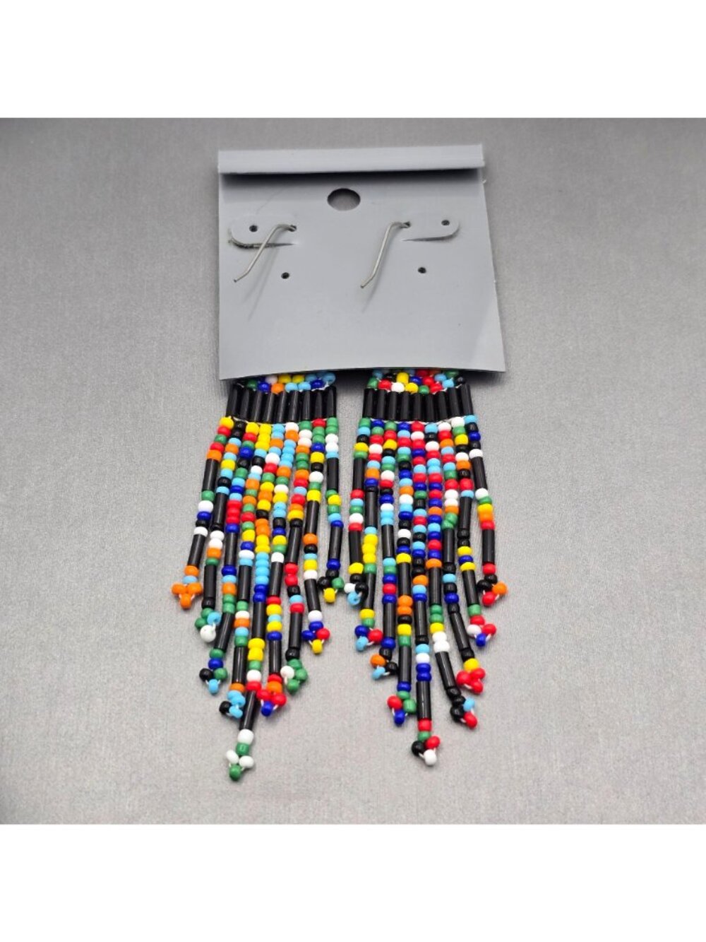 VTG Southwestern Beaded Fringe Earrings 3.75" Boho Chandelier Native Style Multi - Picture 4 of 6